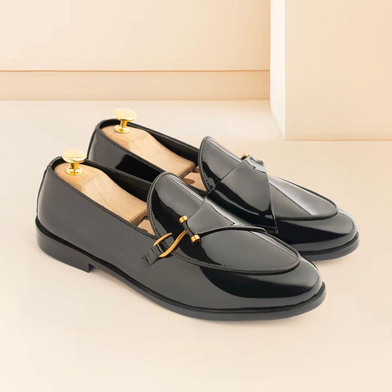 Single-buckle light luxury shiny fashion leather shoes