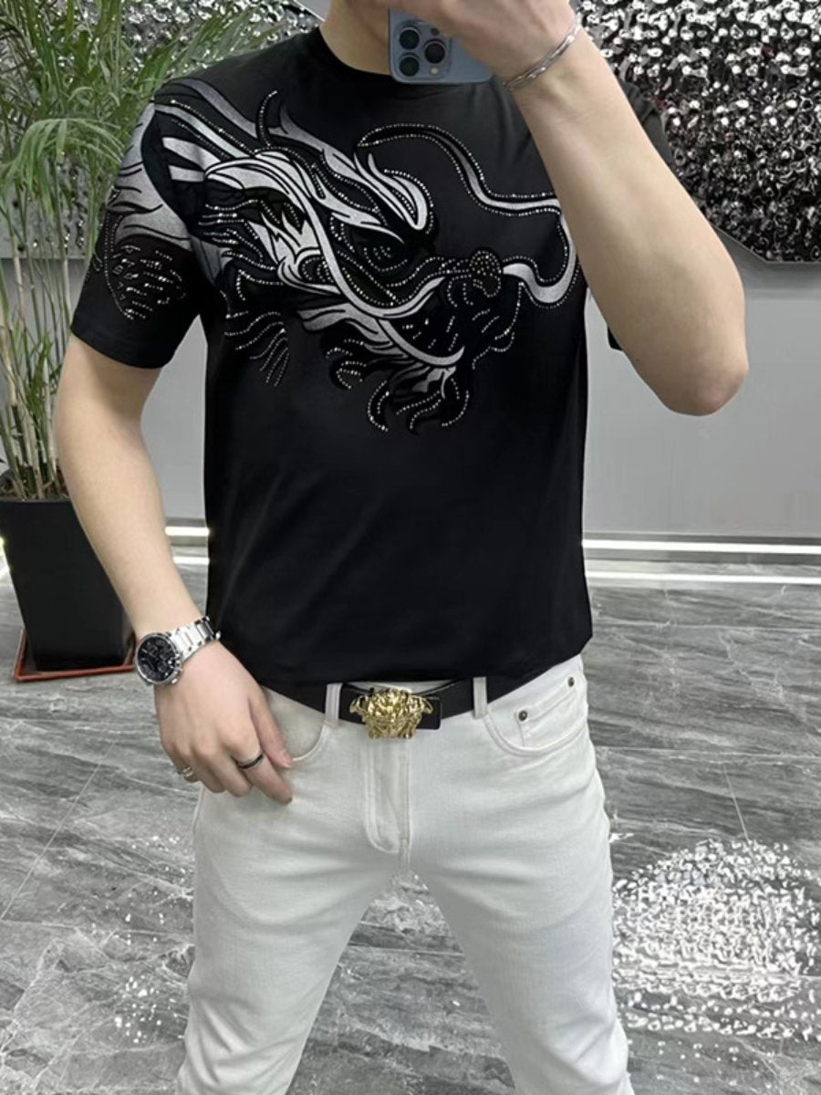 Fashion Bronzing Printing Foreign Style Hot Drilling Short Sleeve