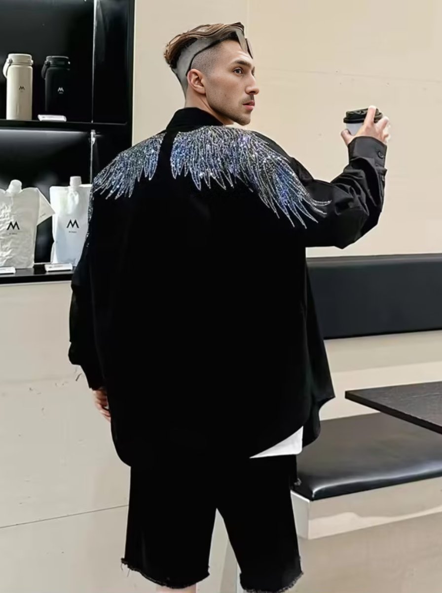 Long-sleeved jacket with rhinestone wings