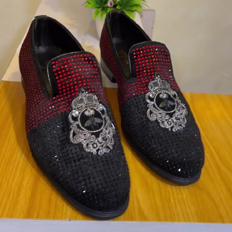 Two-tone rhinestone high-end men's leather shoes