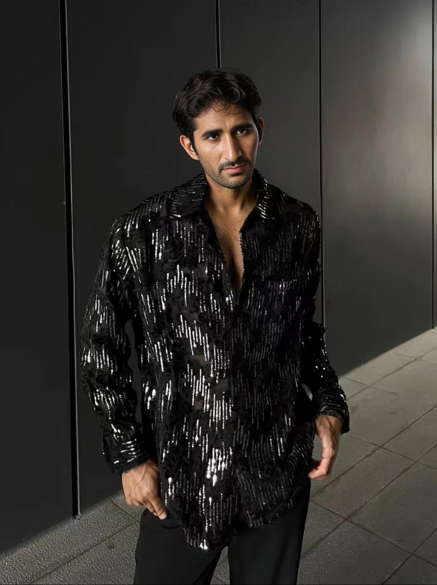 Long-sleeved shirt with a statement sequin design