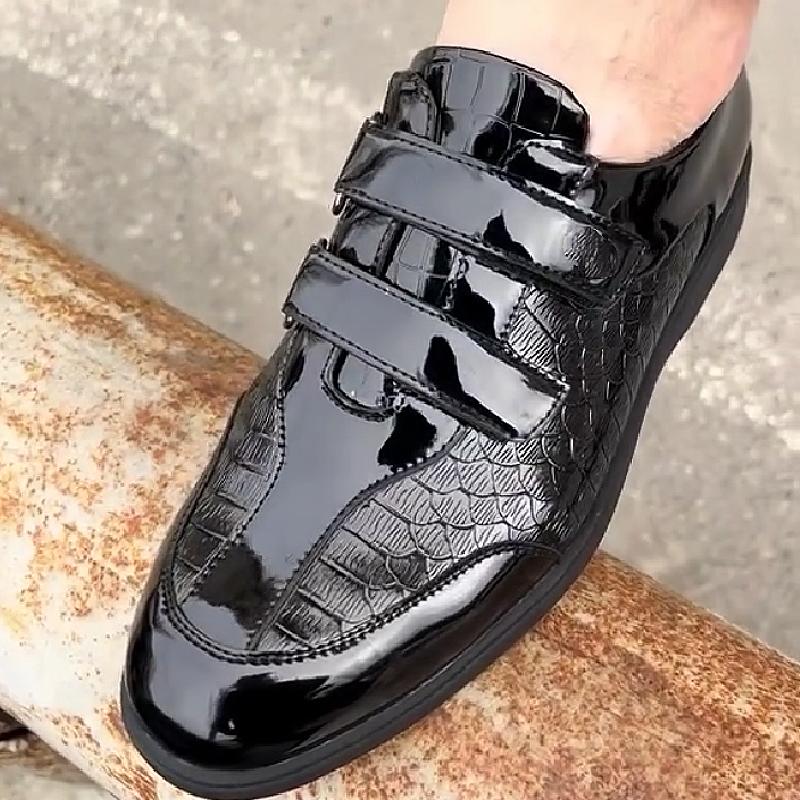 Shiny men's shoes with double velcro