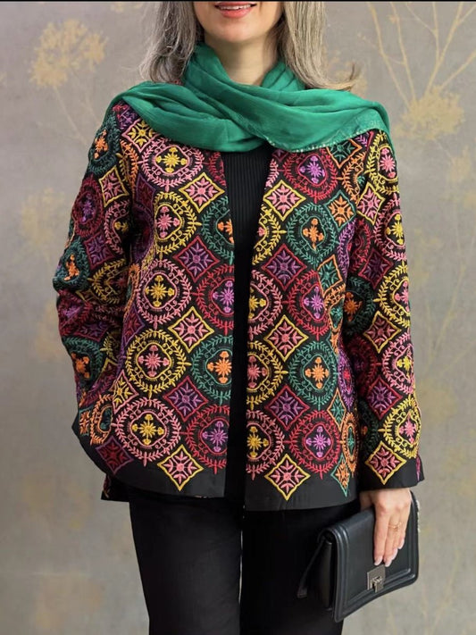 Colorful embroidered pattern women's coat