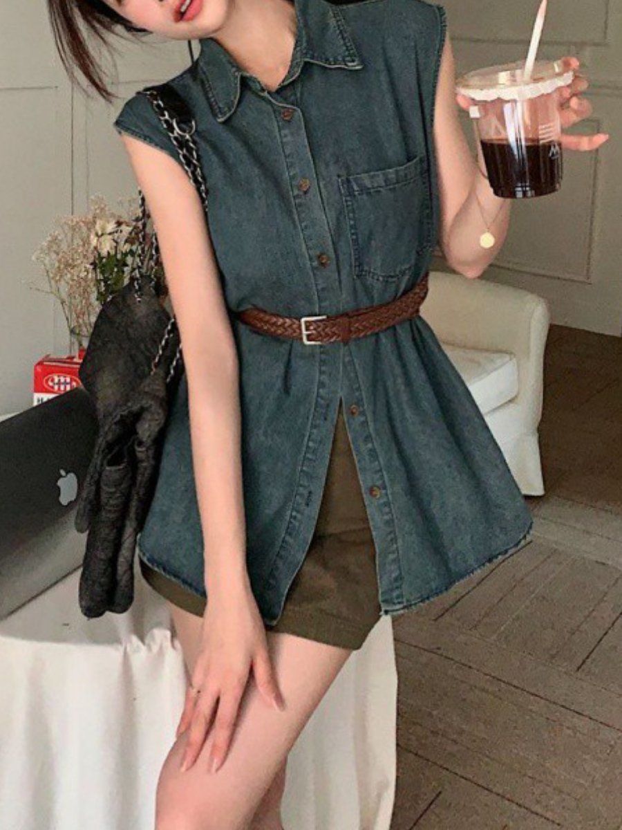 Vintage Hong Kong Style Denim Shirt Vest