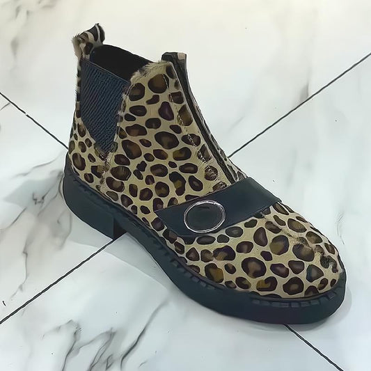 Leather leopard print platform martin boots