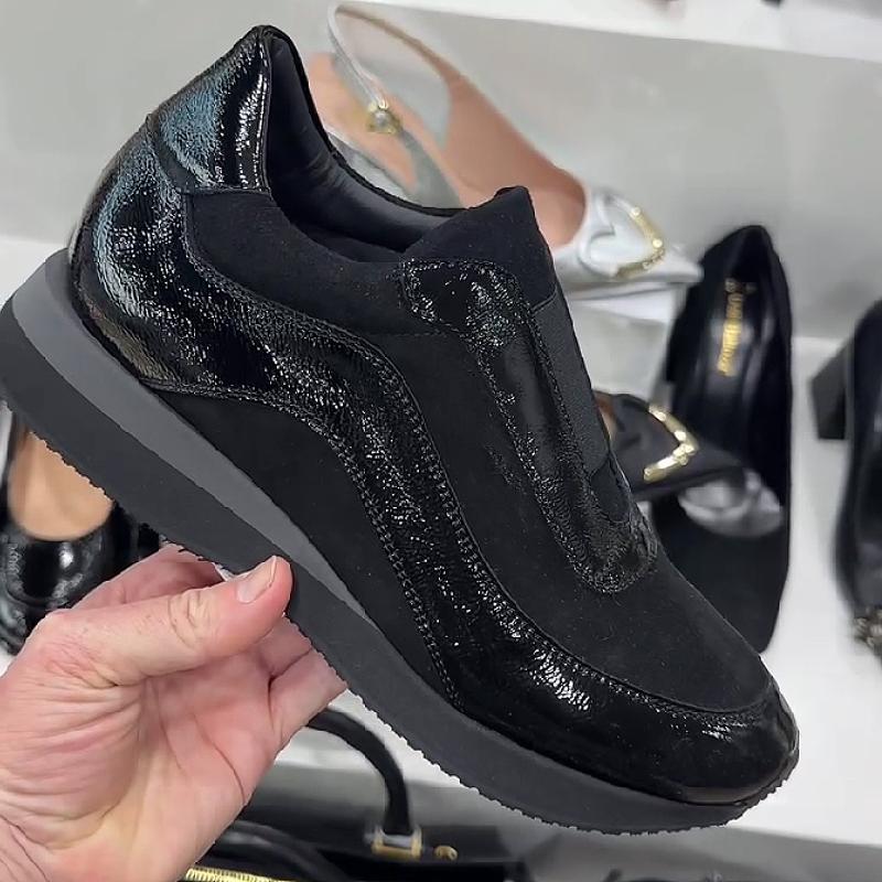 Black shiny panelled wedge shoes