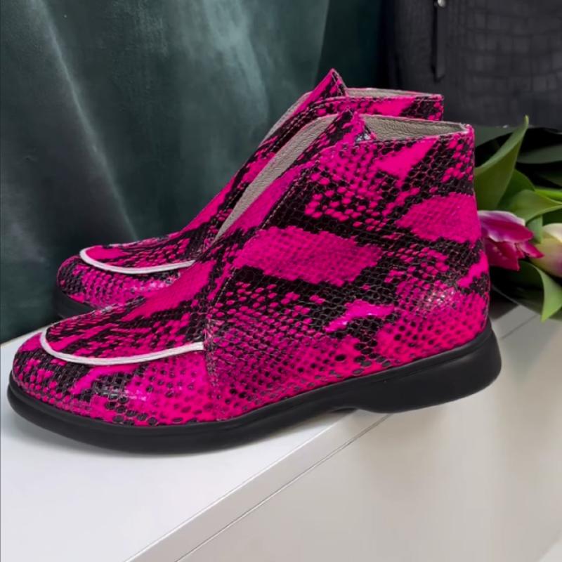 Women's boots with rose red snake print