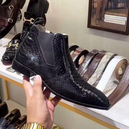 Shiny crocodile-print fashion men's boots