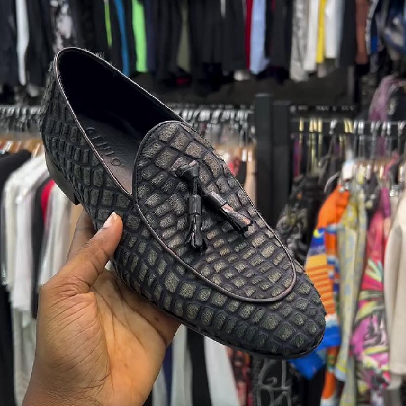 Tassel shallow snakeskin pattern men's shoes