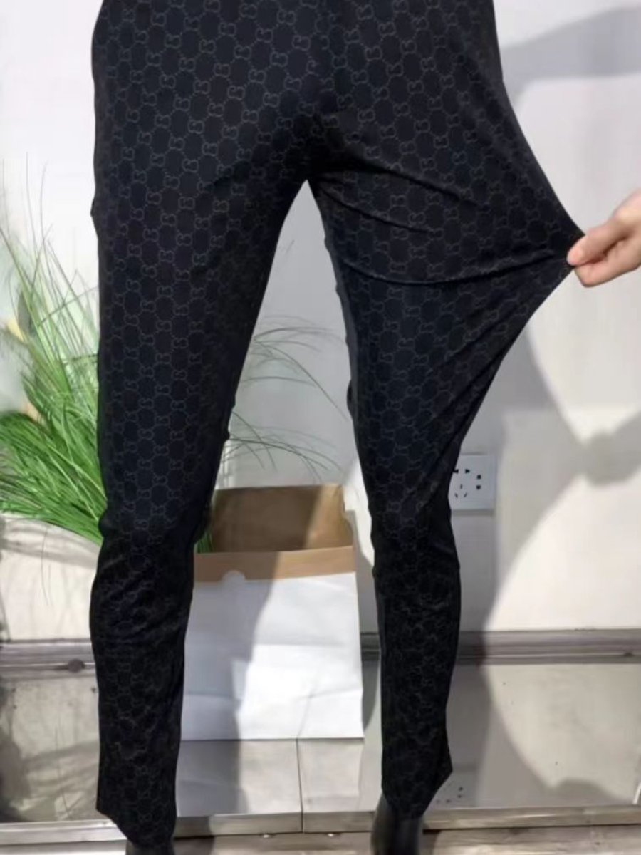 Ice Silk Slim-Fit Trousers Straight Printed Trousers