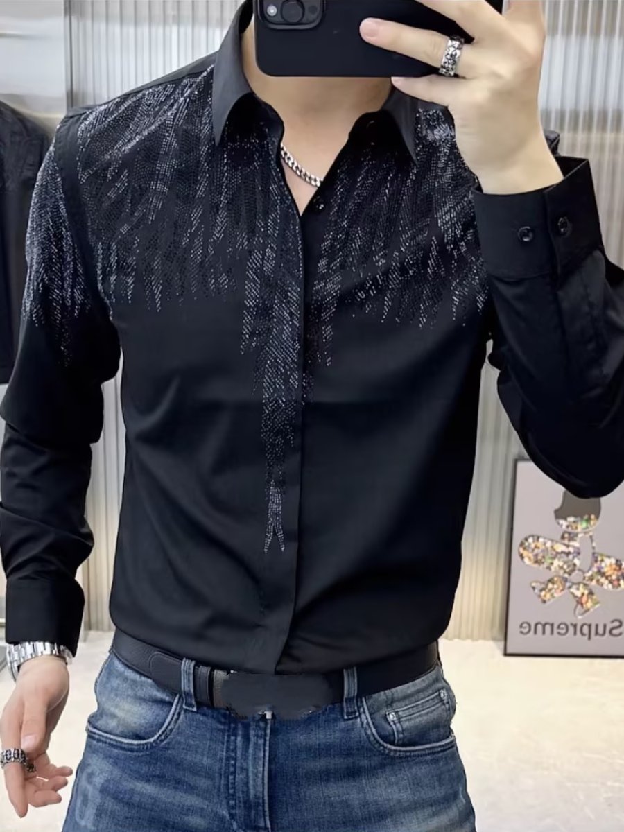 Diamond-shaped rhinestone long-sleeved shirt