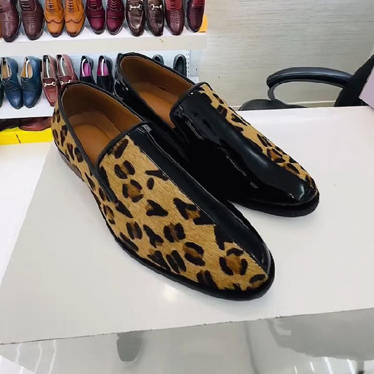 Men's casual shoes with leopard print panels