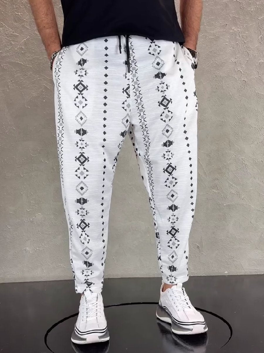 Simple white patterned loose trousers