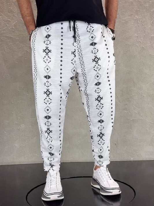 Simple white patterned loose trousers