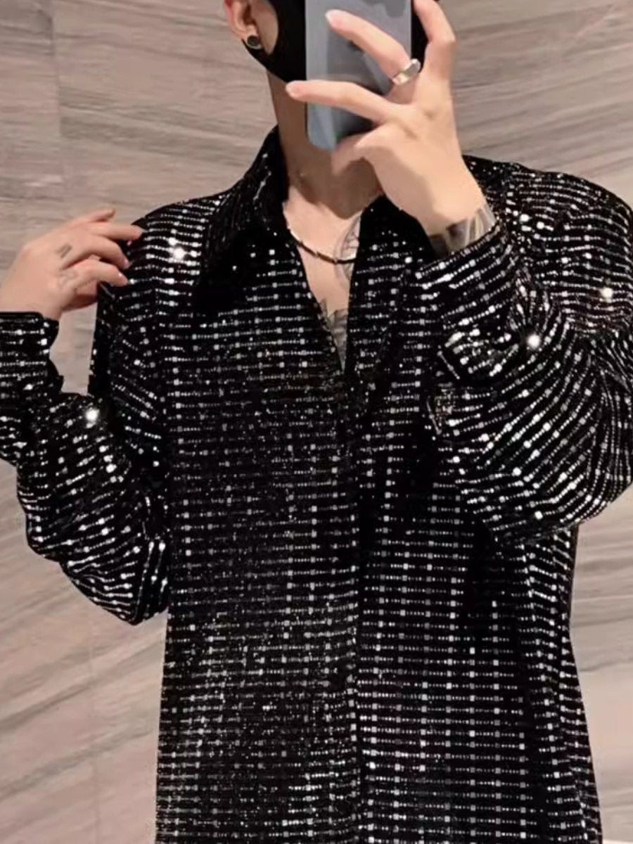 Loose-fitting sequin long-sleeved shirt