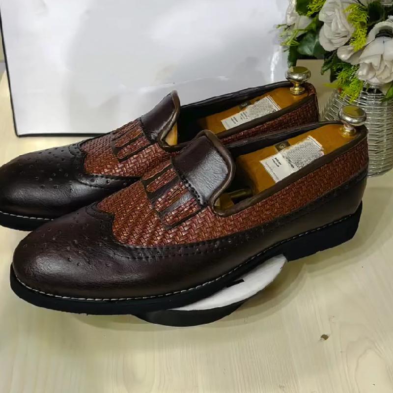 Braided panelled English leather shoes