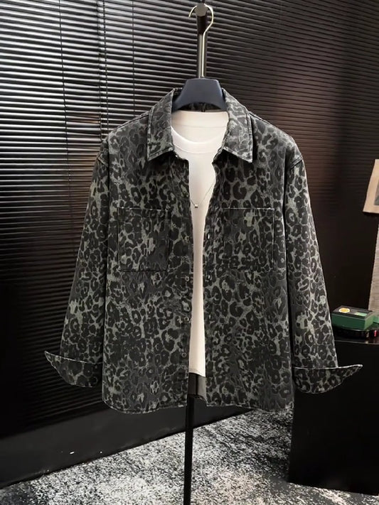 Stylish leopard print lapel men's jacket