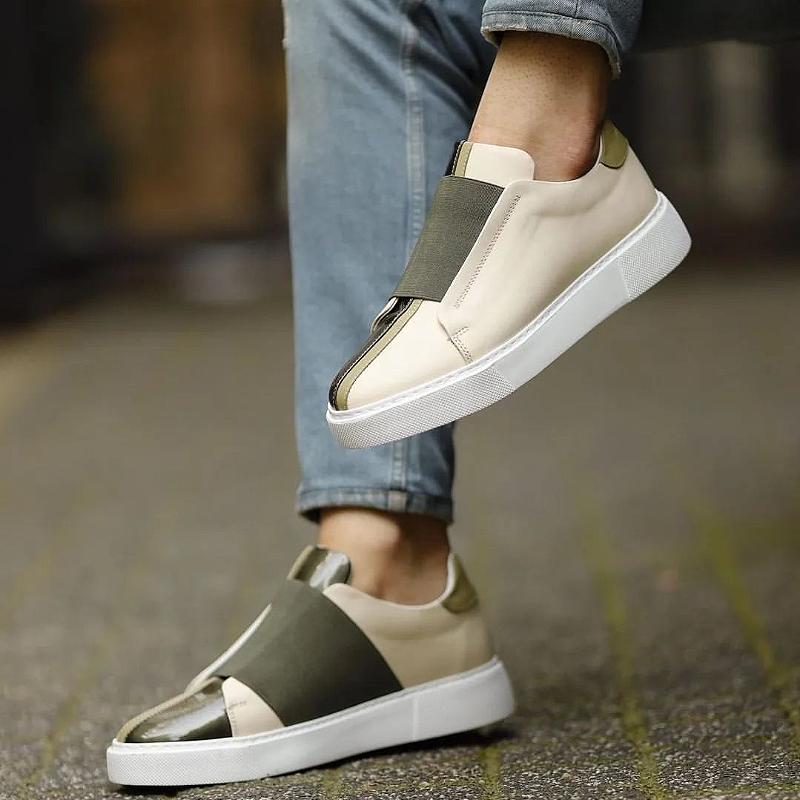 Patchwork leather men's slip-on