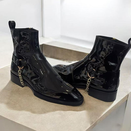 Shiny metal chain fashion men's boots