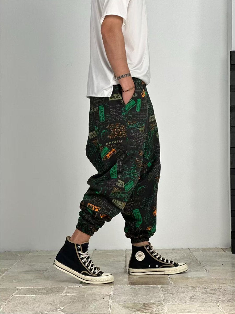 Stylish green patterned baggy trousers