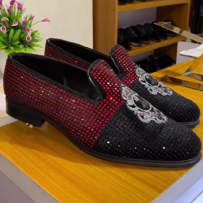 Two-tone rhinestone high-end men's leather shoes