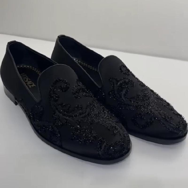 Patterned rhinestone casual leather shoes