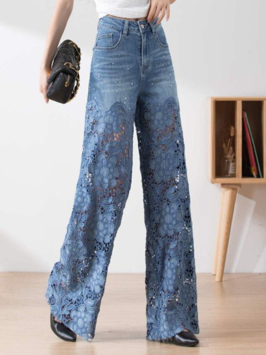 Vintage Lace-Stitching Slim-Fit Jeans