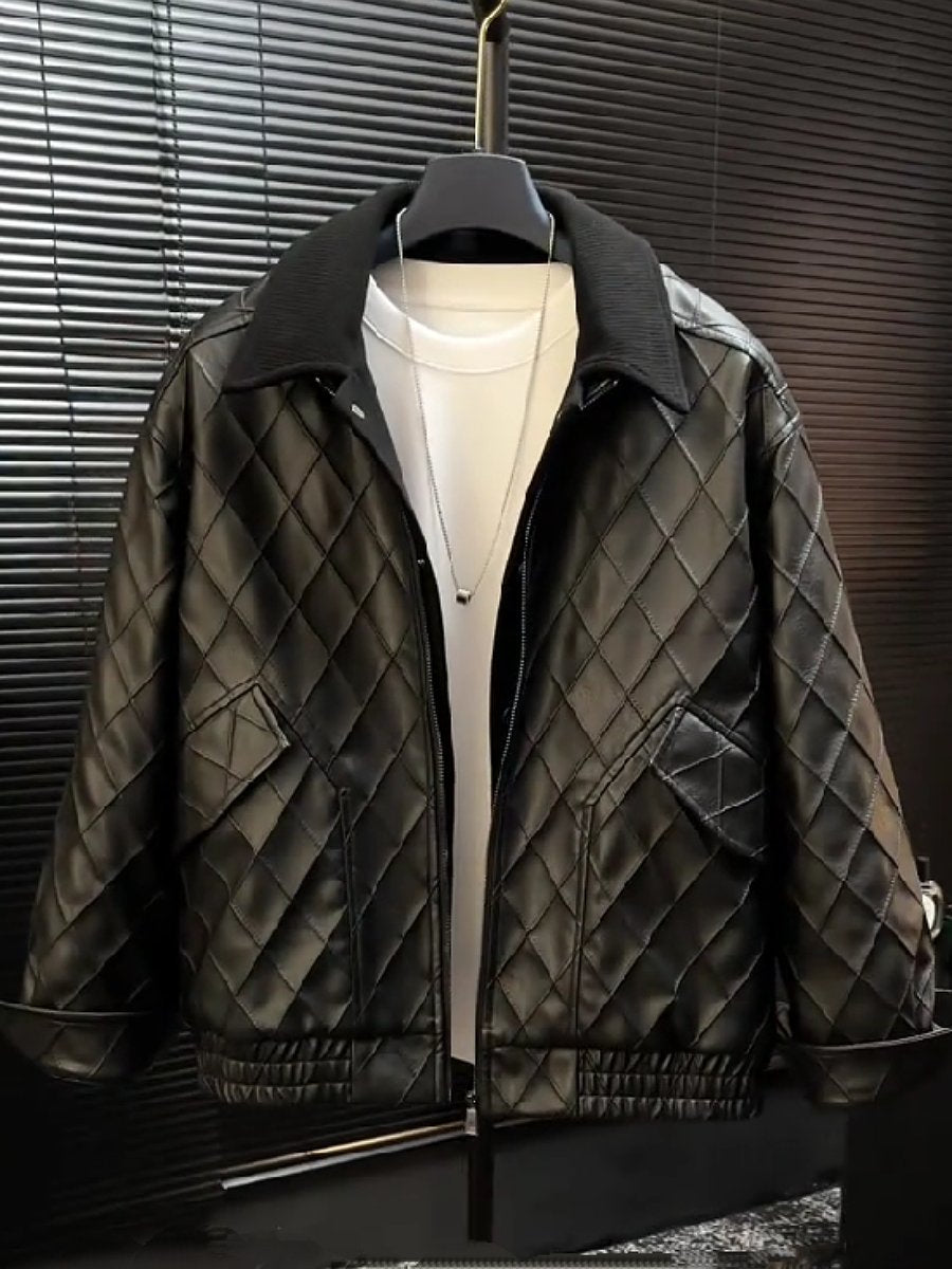 A high-quality diamond-pattern leather jacket