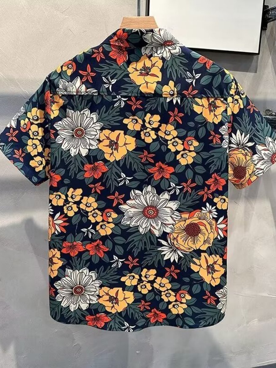 Short-sleeved Ice-silk Floral Shirt