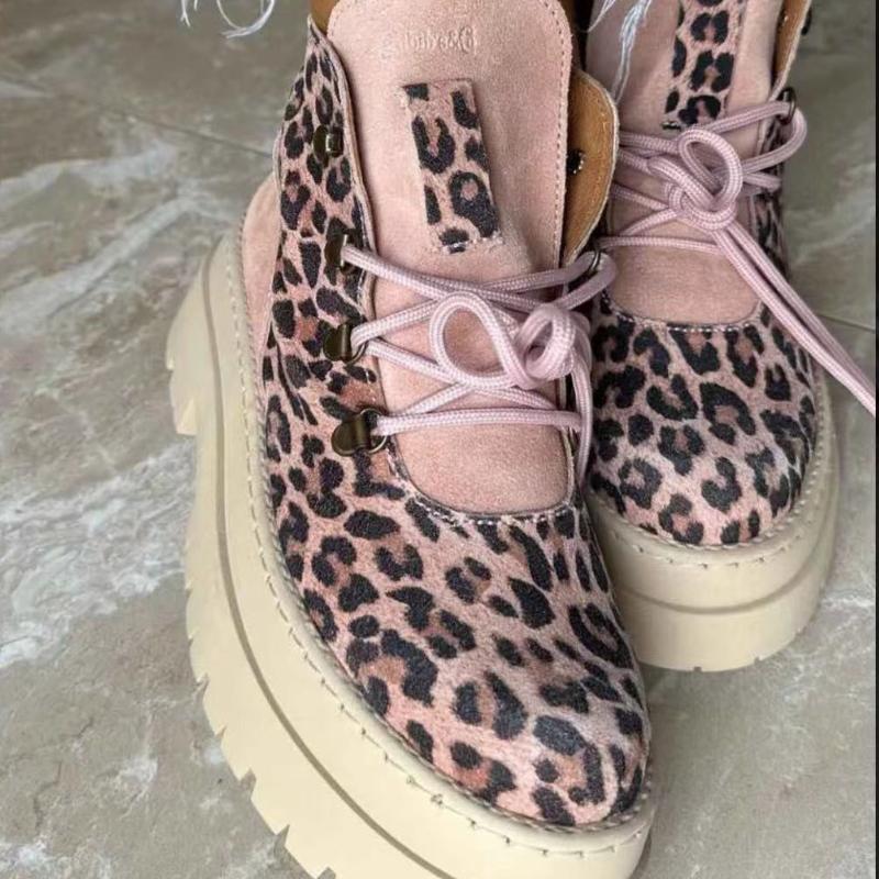 Leopard-print mid-top platform women's shoes