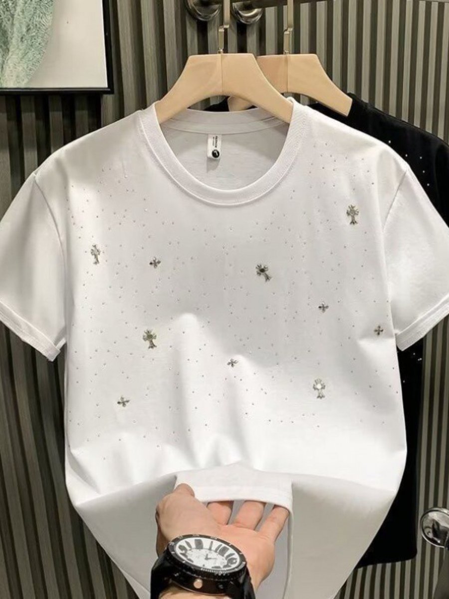 Trendy Fashion Stars Diamond Slim Short Sleeve