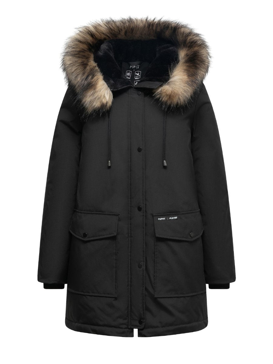 Fur hat - mid-length hooded jacket