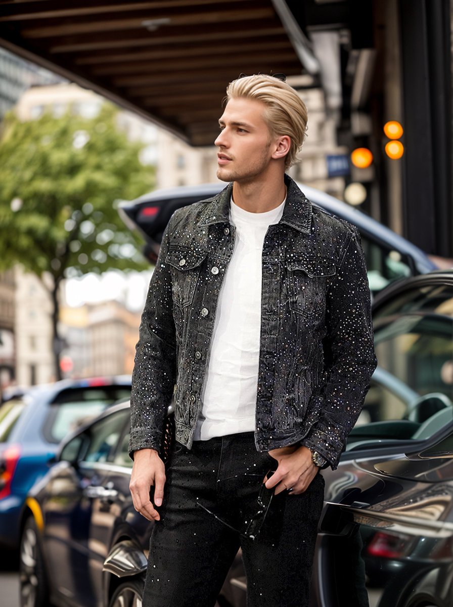 A luxurious diamond-filled casual jacket