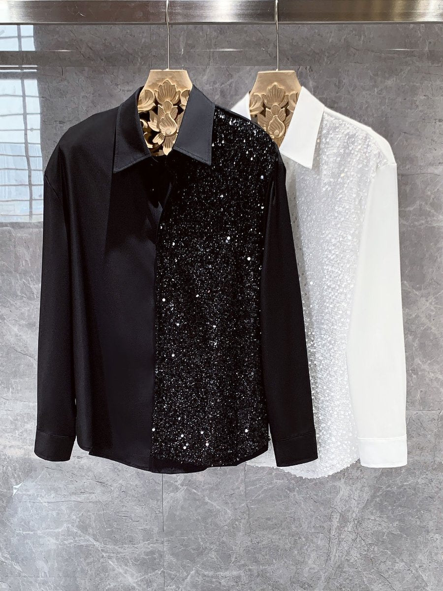 Half-length heavy-duty sequin long-sleeved shirt