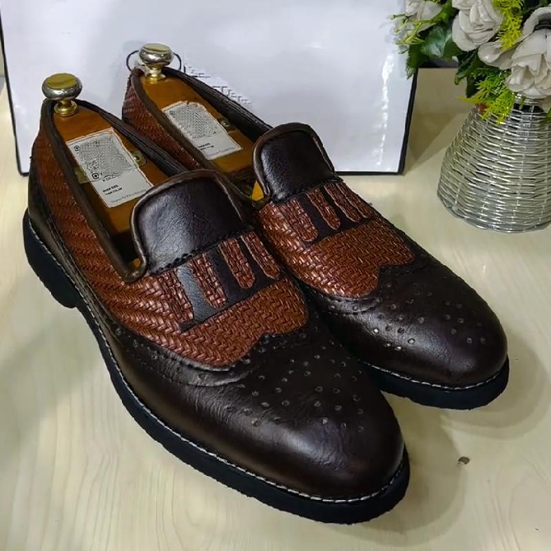 Braided panelled English leather shoes