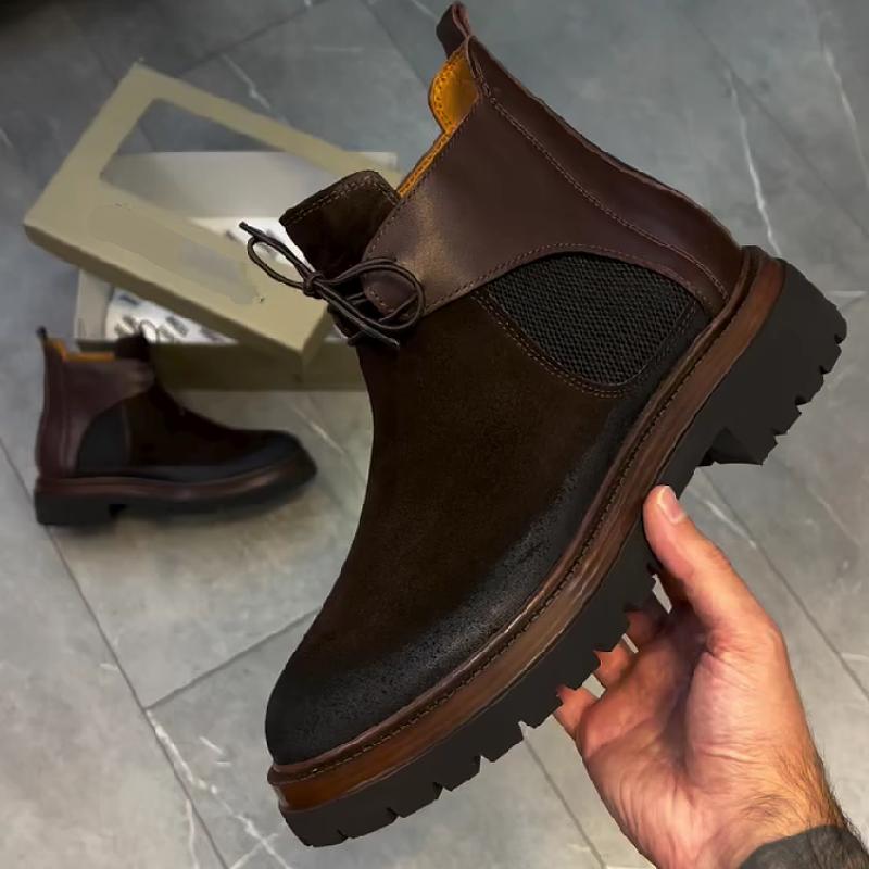 Moshan leather stitched platform men's boots