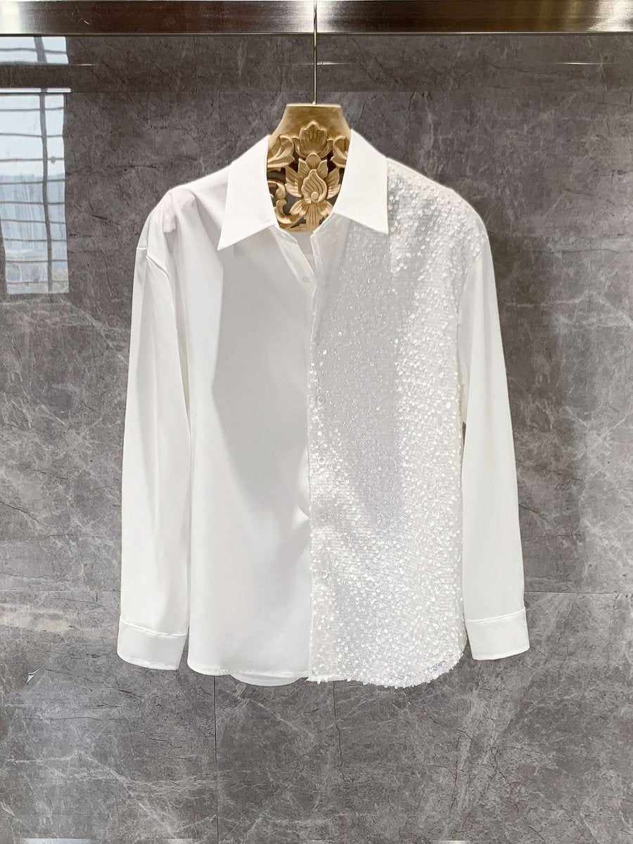 Half-length heavy-duty sequin long-sleeved shirt