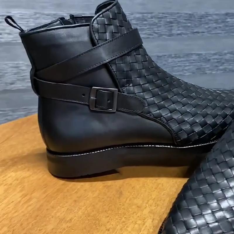 Braided panels for casual fashion men's boots