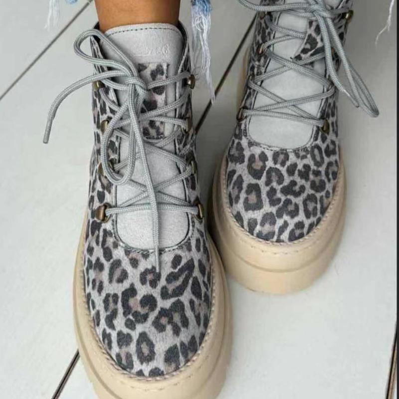 Leopard-print mid-top platform women's shoes