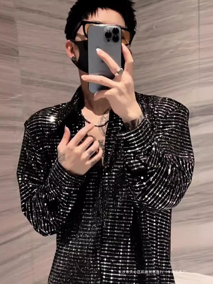 Loose-fitting sequin long-sleeved shirt