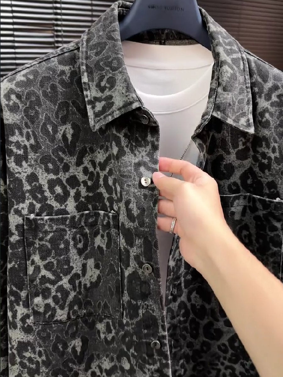 Stylish leopard print lapel men's jacket