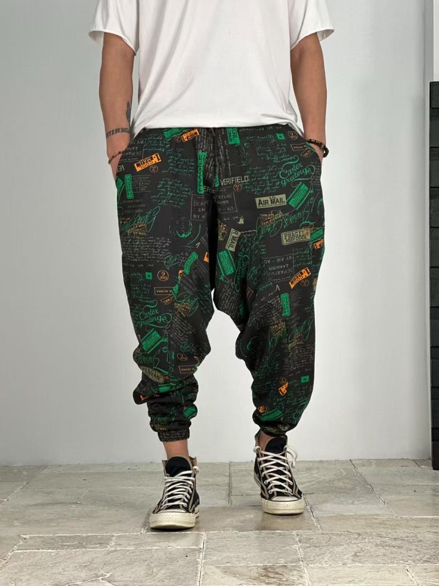 Stylish green patterned baggy trousers