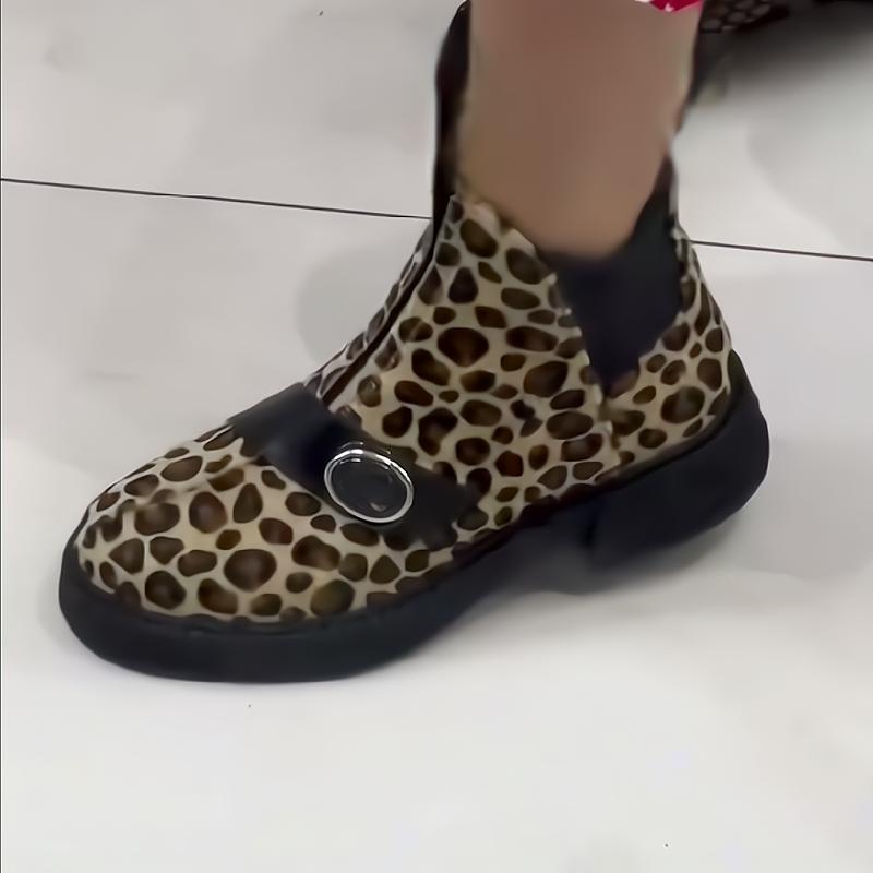 Leather leopard print platform martin boots