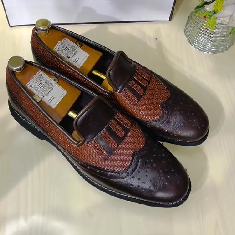 Braided panelled English leather shoes