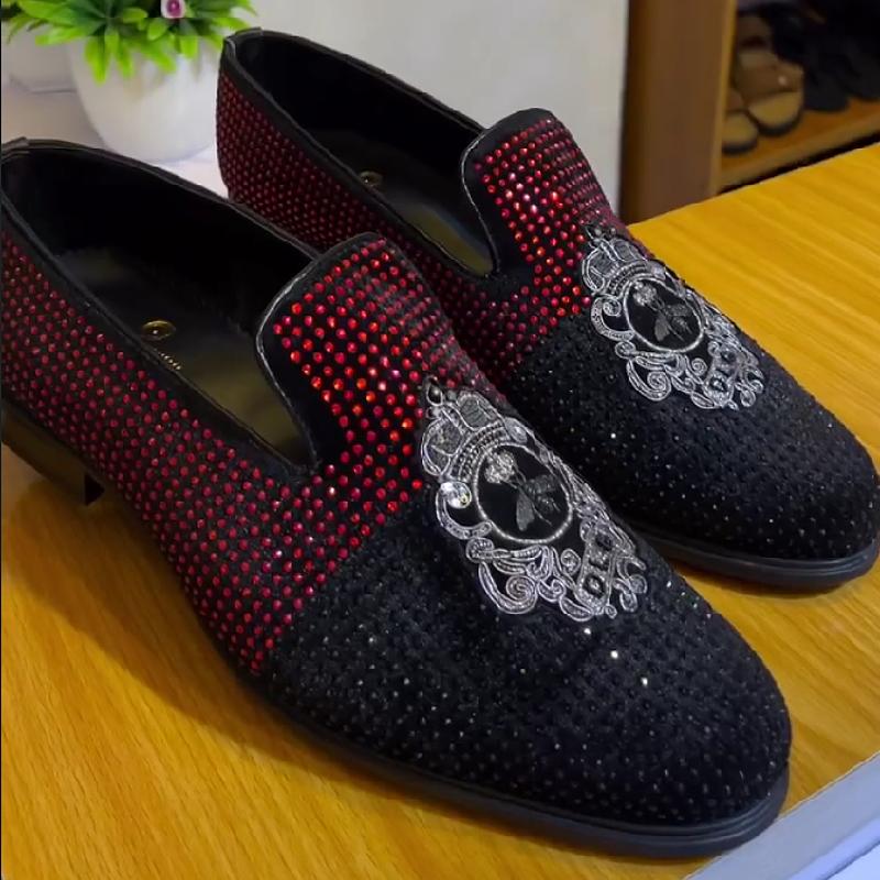 Two-tone rhinestone high-end men's leather shoes