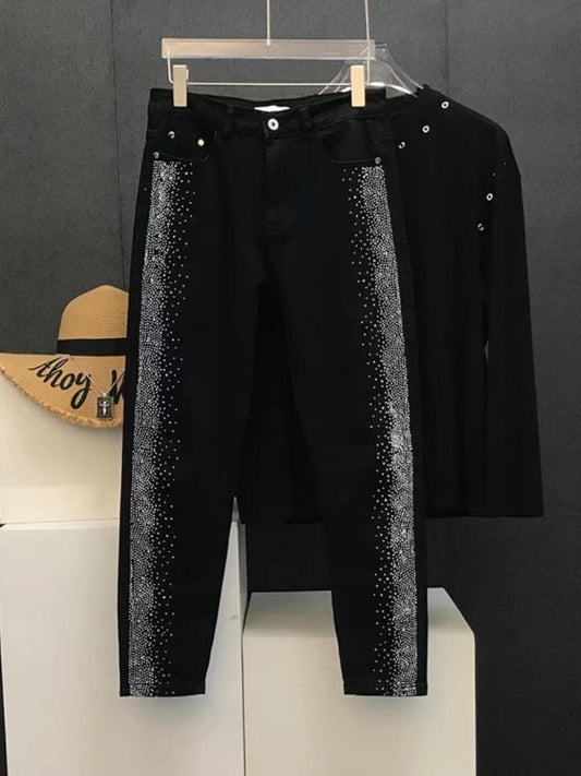 Bilateral rhinestone jeans