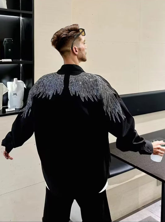 Long-sleeved jacket with rhinestone wings