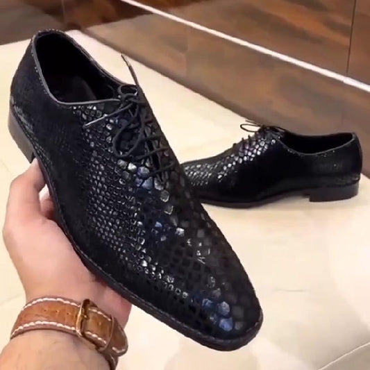 Handmade snakeskin fashion men's leather shoes