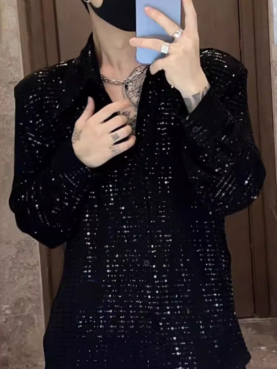 Loose-fitting sequin long-sleeved shirt