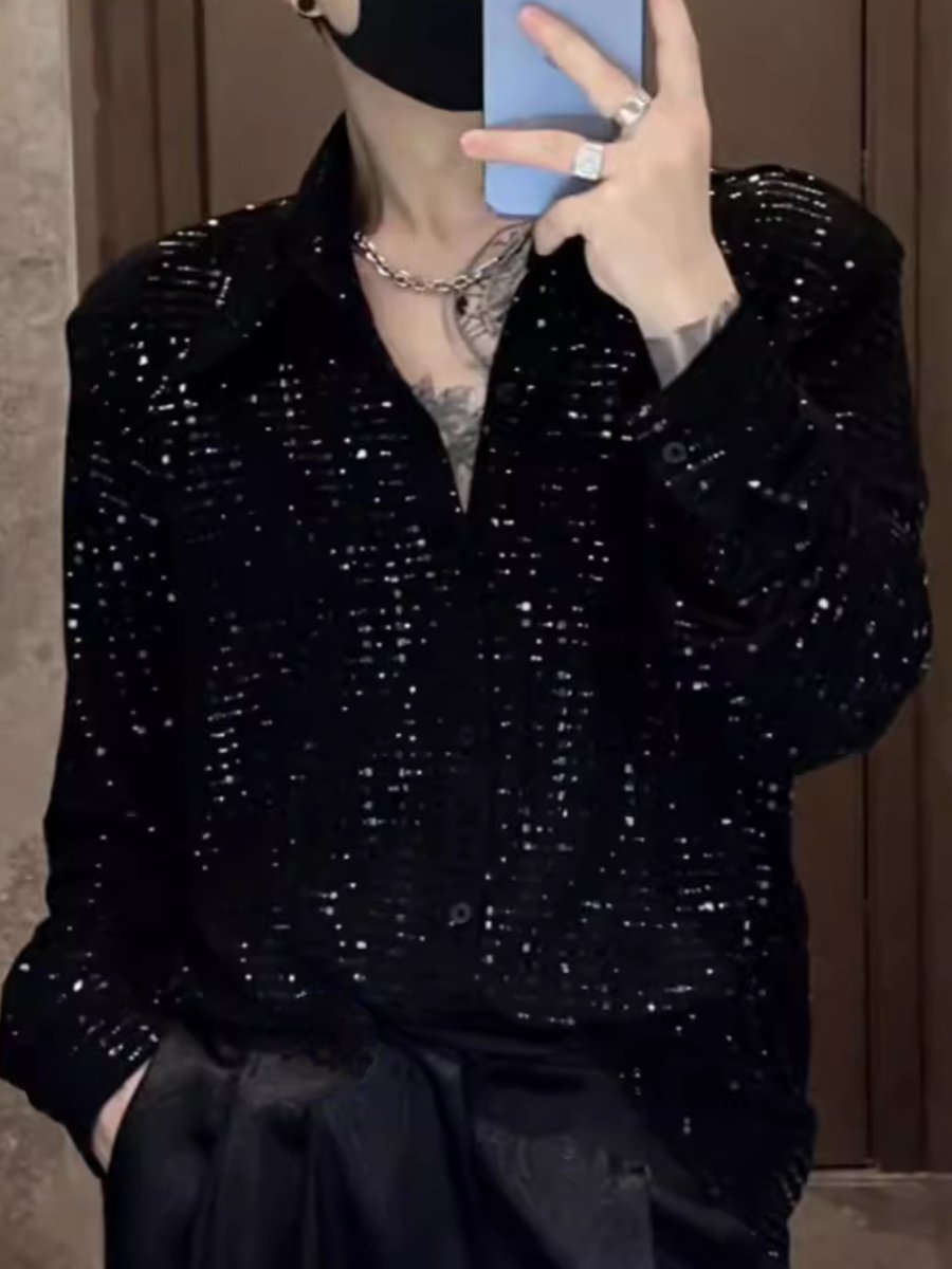 Loose-fitting sequin long-sleeved shirt